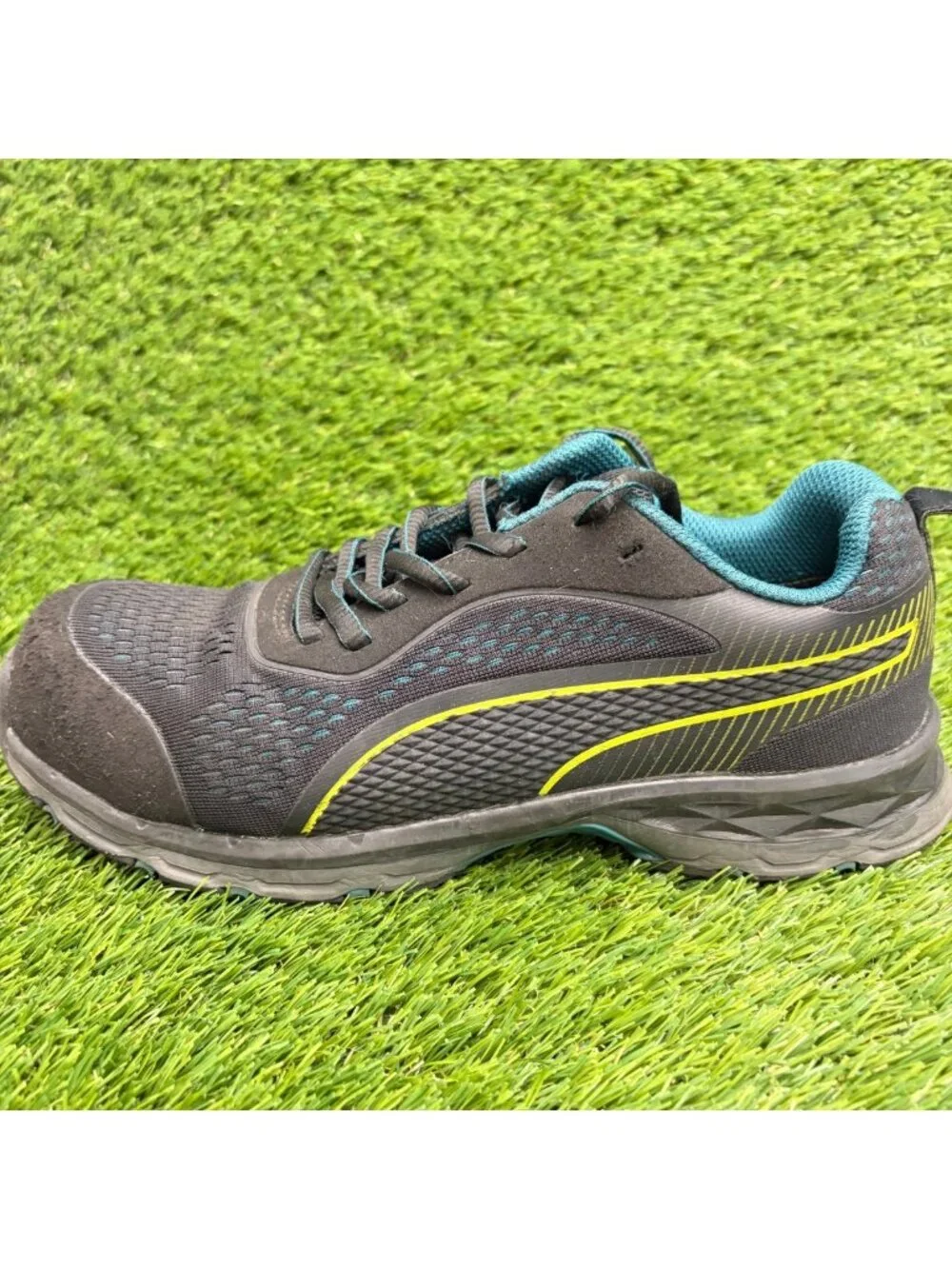 Puma Fuse Knit 2.0 Low Womens Size 7 Black Blue Composite Toe Safety Work Shoes
